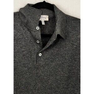 Brioni Made In Italy Cashmere Silk Blend Grey Pullover Sweater Collared SZ L